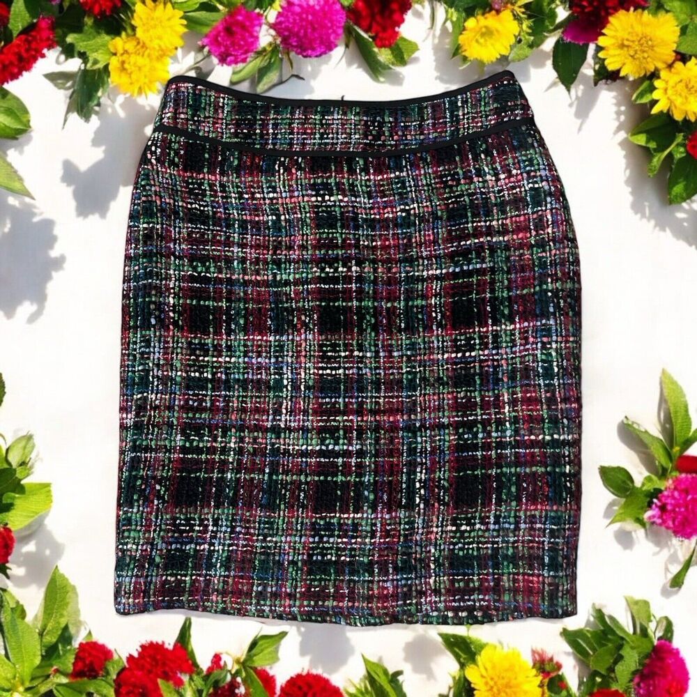Talbots Women's Pencil Skirt Plaid Textured Multicolored Tweed‎ Size 8 Petite
